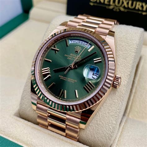 rolex day date green and gold|rolex day date 40mm price.